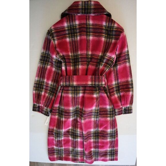 AQUA 81720 Women's Sz Medium Pink Plaid Duster Trench Coat - Picture 2 of 9